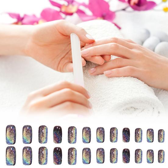 1 комплект для женщин и девочек, накладные ногти с эффектом кошачьего глаза, глянцевый гель, накладные ногти с полным покрытием, короткие накладные ногти, акриловые типсы с клеем, набор для дизайна ногтей «сделай сам»