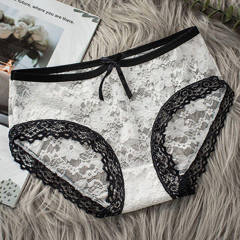 French Bow Lace Trim Women's Low-Waist Thong