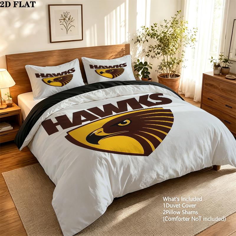 Hawthorn Football Club Pattern Bedding uilt Set uilt Cover Pillowcase Home Decoration Birthday Gift (1 * duvet cover + 2 * pillowcase without core)