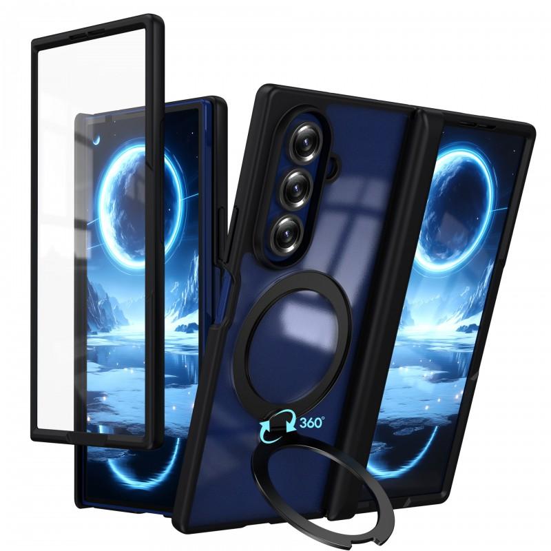 Soft Silicone Case Galaxy Z Fold8 Ultra With Magnetic Rotating Stand Shockproof Anti-Scratch Built-in Magnet Ring