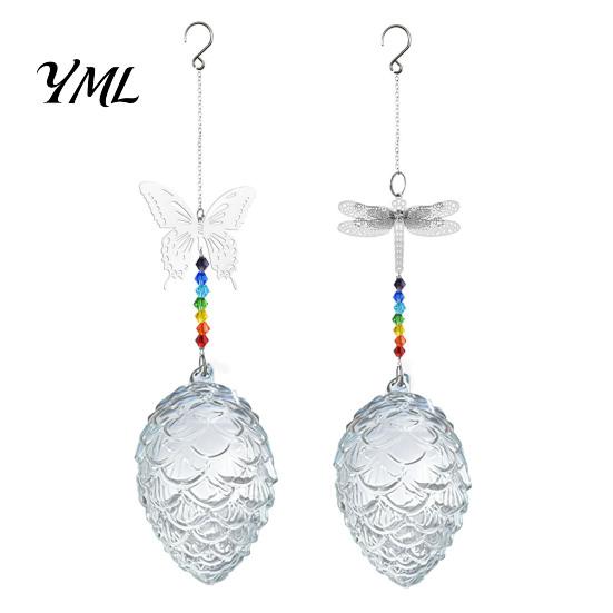 Glass Nectar Feeder for Garden Pine Cone Shape Hummingbird with Butterfly/Dragonfly Decor, Outdoor Hanging Small Mouth Bird Water Beads Chain