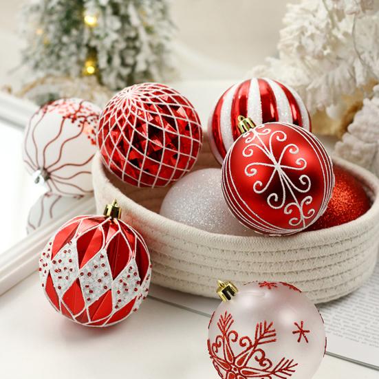 16Pcs Christmas Tree Balls Ornament DIY Accessories Shatterproof 8cm Colored Printed Plastic Ball for Holiday Party Scene Layout Christmas Balls