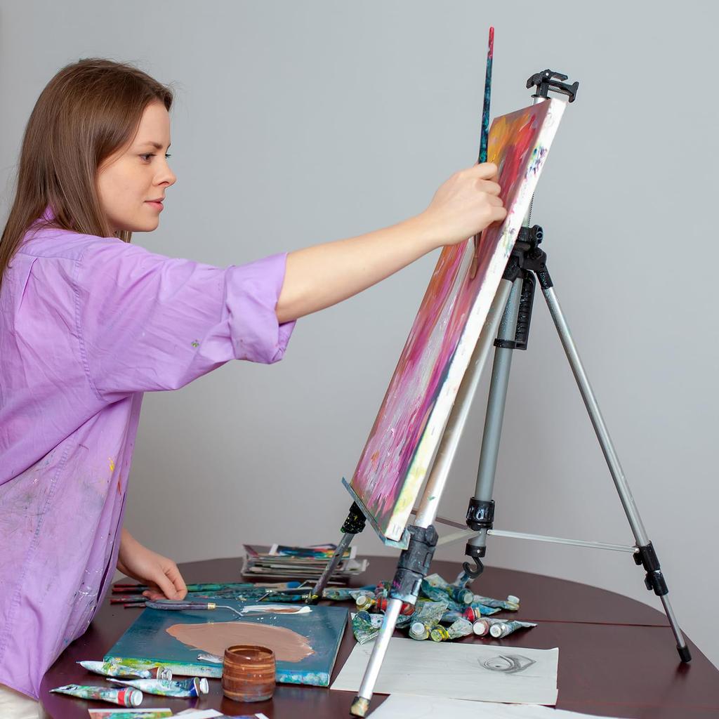 PATIKIL Artist Easel Stand, Canvas Painting Easel with Removable Tray, 20-61 Inch Adjustable Metal Tripod Stand (Tabletop/Floor), Red