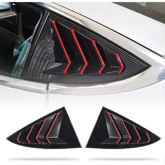 For Tesla Model 3 2017-2023 Car Rear Louver Window Side Shutter Cover Trim Sticker Vent Scoop ABS Carbon Fiber Red Accessories