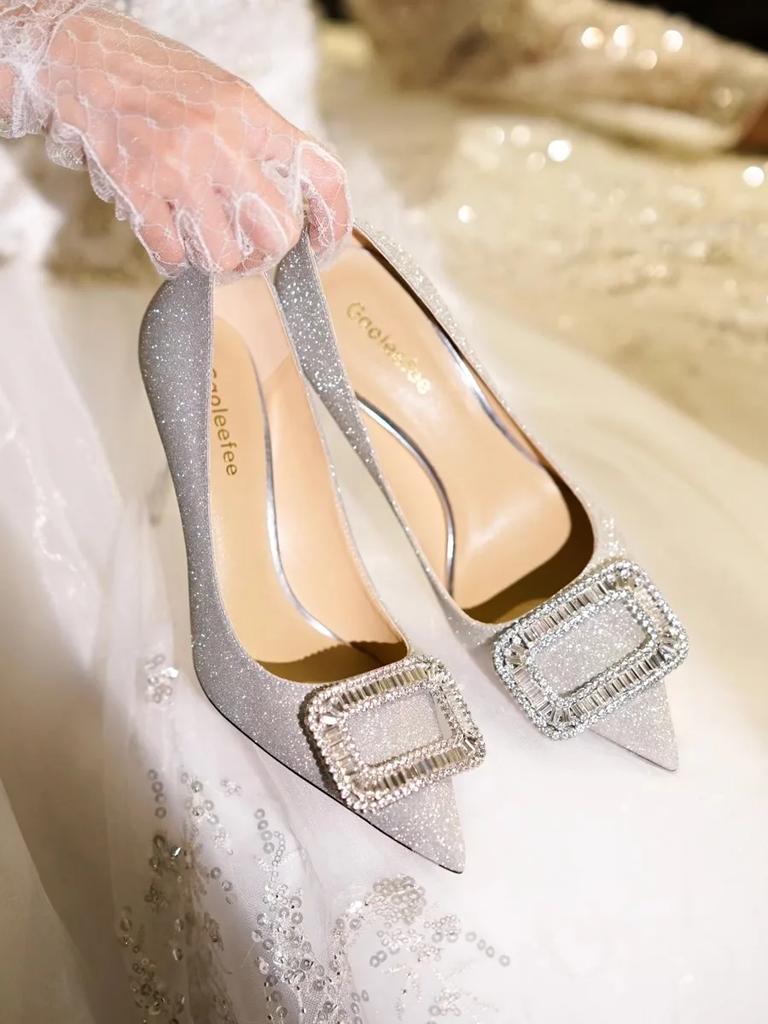 Свадебные туфли женские с заостренным ромбом и квадратной пряжкой темпераментные взрослые подарочные туфли одинарные свадебные туфли на высоком каблуке