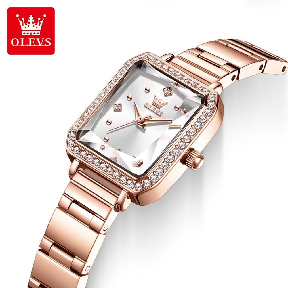 OLEVS Ladies Watch Simple Square Luxury Fashion Stainless Steel Gold Green Watches Women's Imported movement Quartz Wristwatches