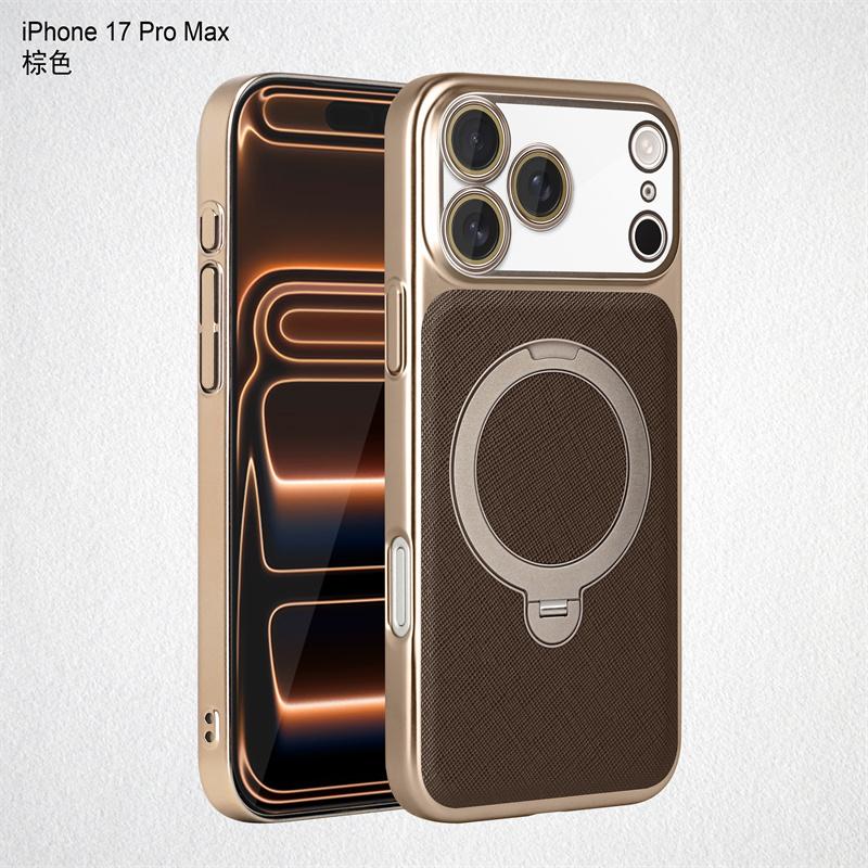 Luxury PU Leather Rotating Metal Magnetic Holder Phone Case For iPhone 13 14 15 16 17 Pro Max For Magsafe Camera Protect Cover