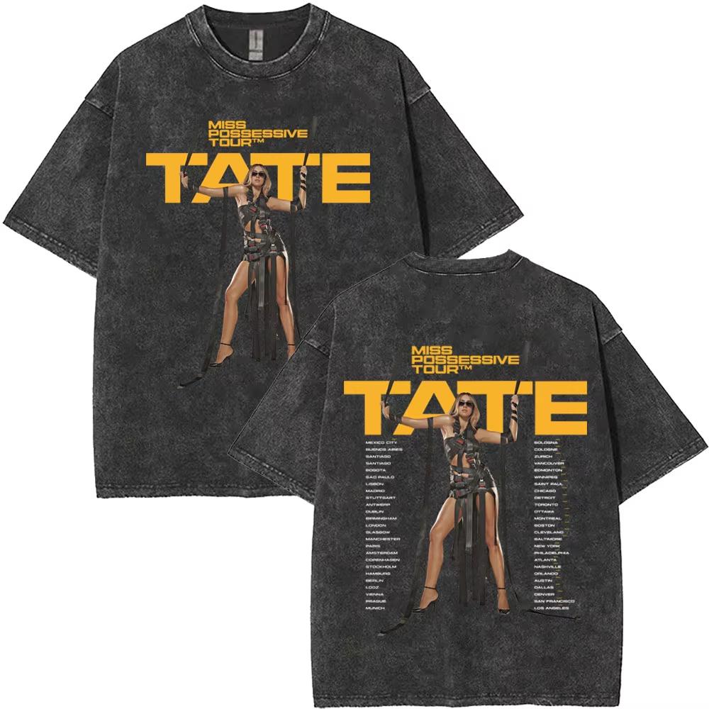 Washed Vintage Singer Tate Mcrae The Think Later World Tour T Shirt Men Women Fashion Trend Oversized Tshirts Streetwear Unisex