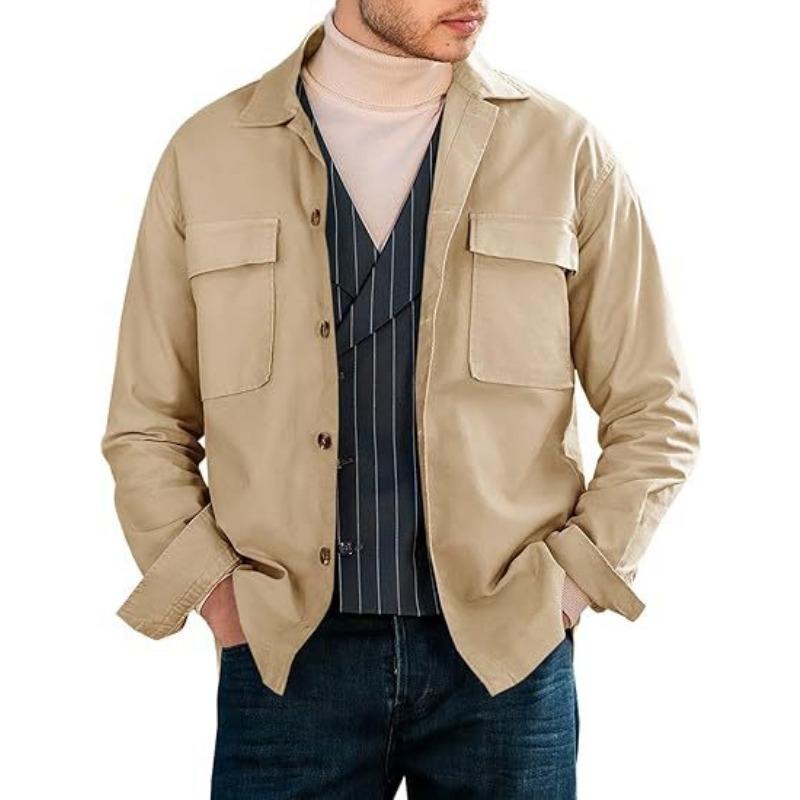 Mens Casual Solid Color Turn Down Collar Long Sleeve Loose Workwear Shirt