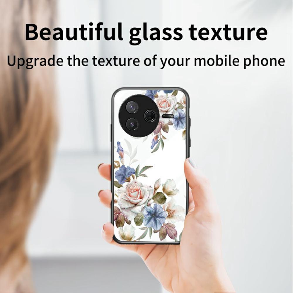 Для Xiaomi Poco F7 Pro 5G/Redmi K80 5G Чехол с цветочным узором TPU+Закаленное стекло Защитный чехол для телефона