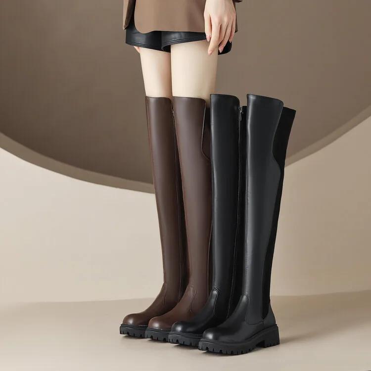 Sexy Over-the-Knee Boots Women High Quality Leather Long Boots Plush Keep Warm Winter High Boots Comfort Thick Heel Elastic Boot
