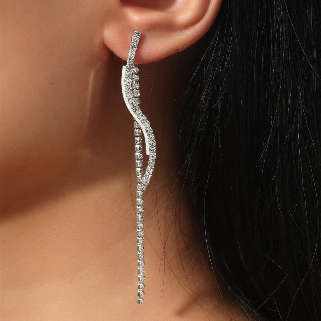 Премиальные супер яркие серьги с длинной бахромой, полностью инкрустированные бриллиантами