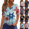 Жен. Футболка С принтом Пуговицы С короткими рукавами Повседневные Выходные Мода Классический V-образный вырез Обычный Верх