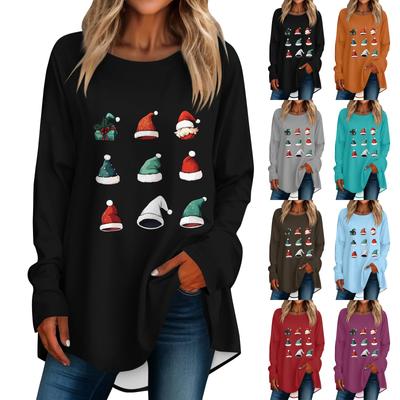 Женская повседневная футболка больших размеров с длинными рукавами и круглым принтом, верхний пуловер