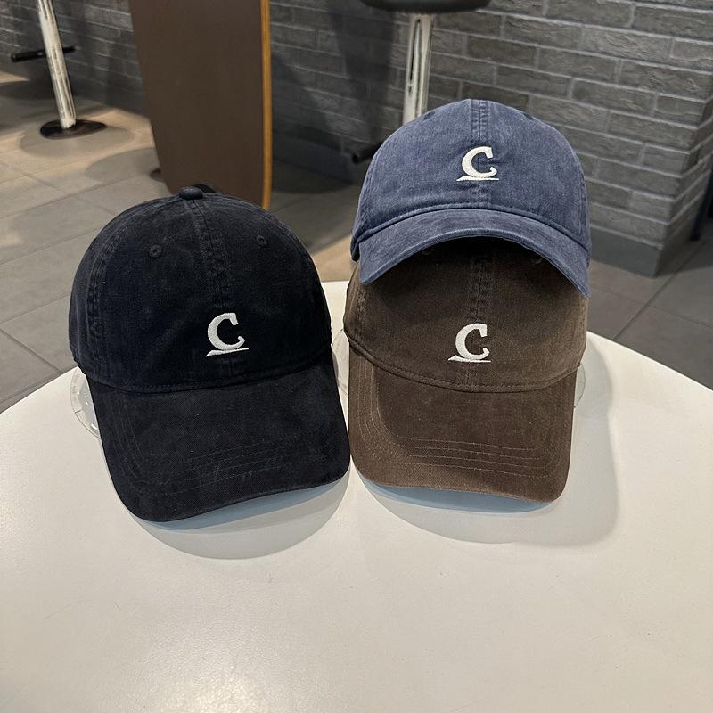 Fashion C letter bottom horizontal line baseball cap, young couple street washed sunshade curved brim hat, men's and women's tide outdoor