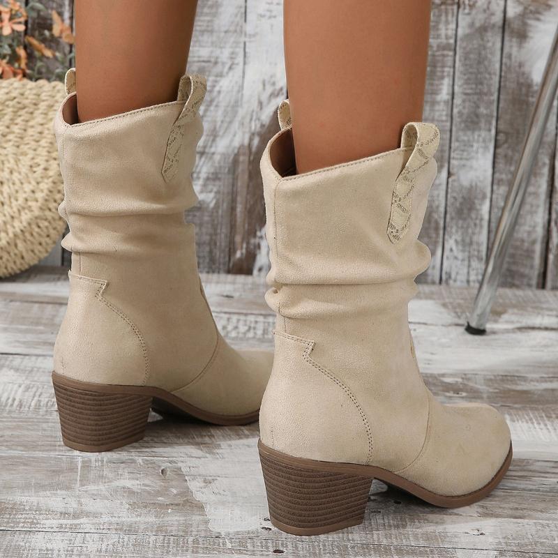 Ladies Shoes 2024 Hot Sale Square Heel Solid  Women's Boots Versatile Simple Mid Length Boots   Pointed Toe Single Shoe
