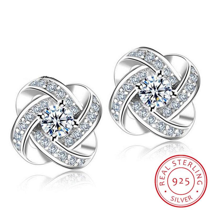 925 Sterling Silver Earrings For Women Sterling -Silver -Jewelry Zirconia Eternal Heart Twist Earrings Oorbellen S -E430