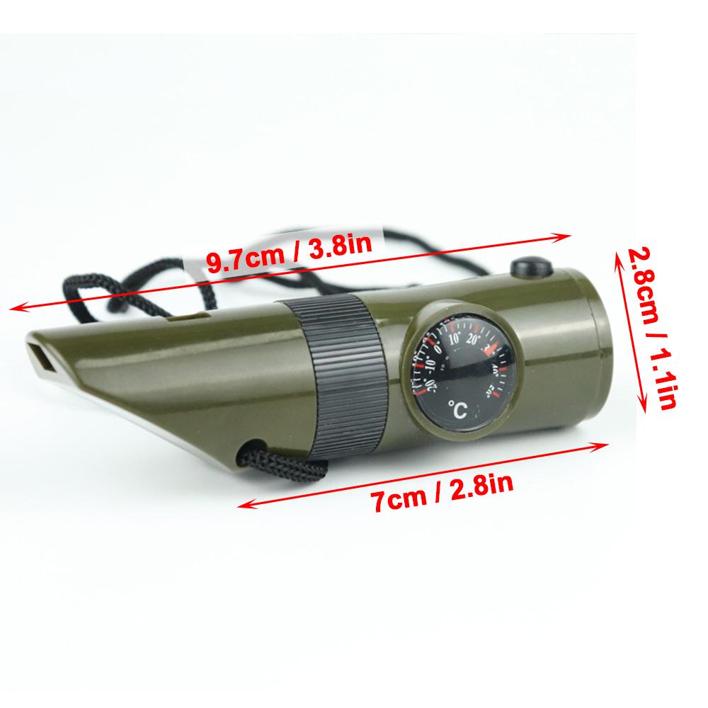 7-in-1 Emergency Whistle Multi-functional Outdoor Safety Whistle with Compass Signal Mirror LED