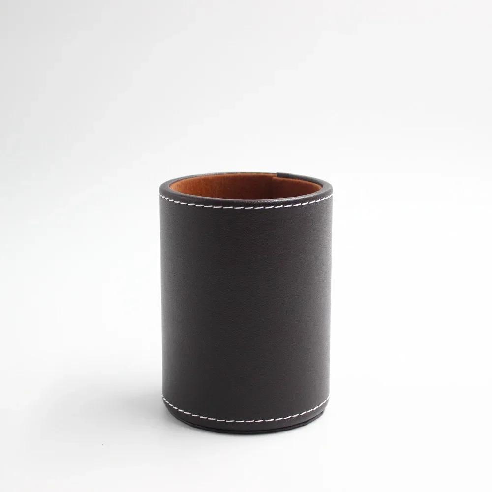 Круглый держатель для ручек из кожи в стиле ретро, настольный тубус для хранения канцелярских принадлежностей, отделочных материалов, настольный органайзер