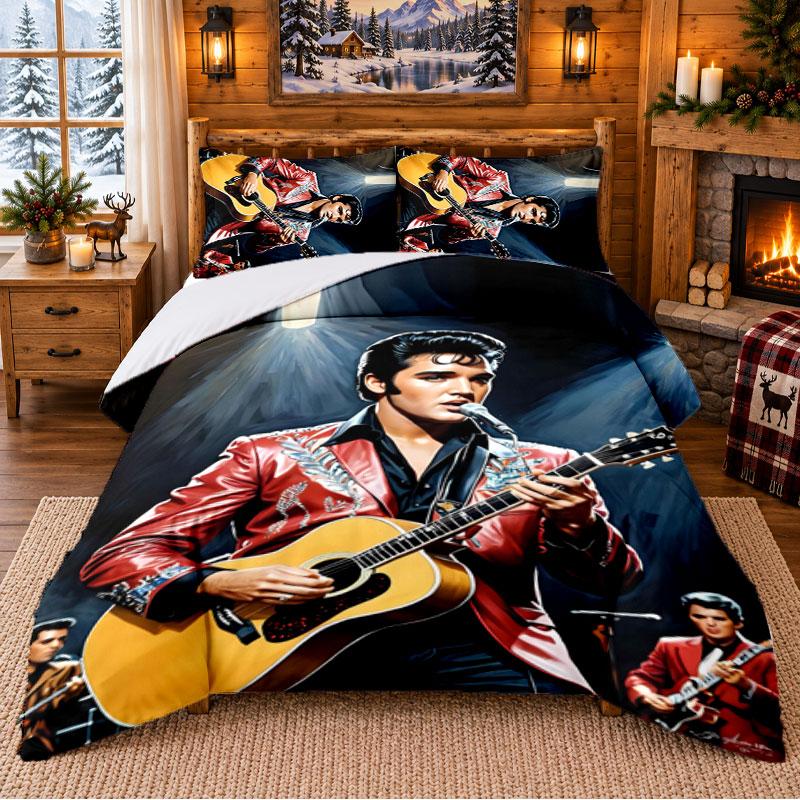Elvis Presley Pattern Bedding 3Pcs Set Bed Sheet And Pillowcases For Indoor Bedroom