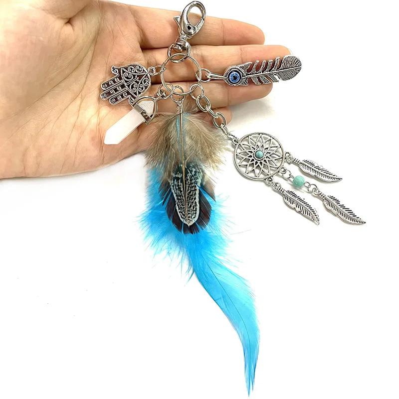1Pc Dreamnet Catcher Wall Hanging Decoration Feather Handmade Keychain Jewelry Pendant Craft Key Holder Tassel