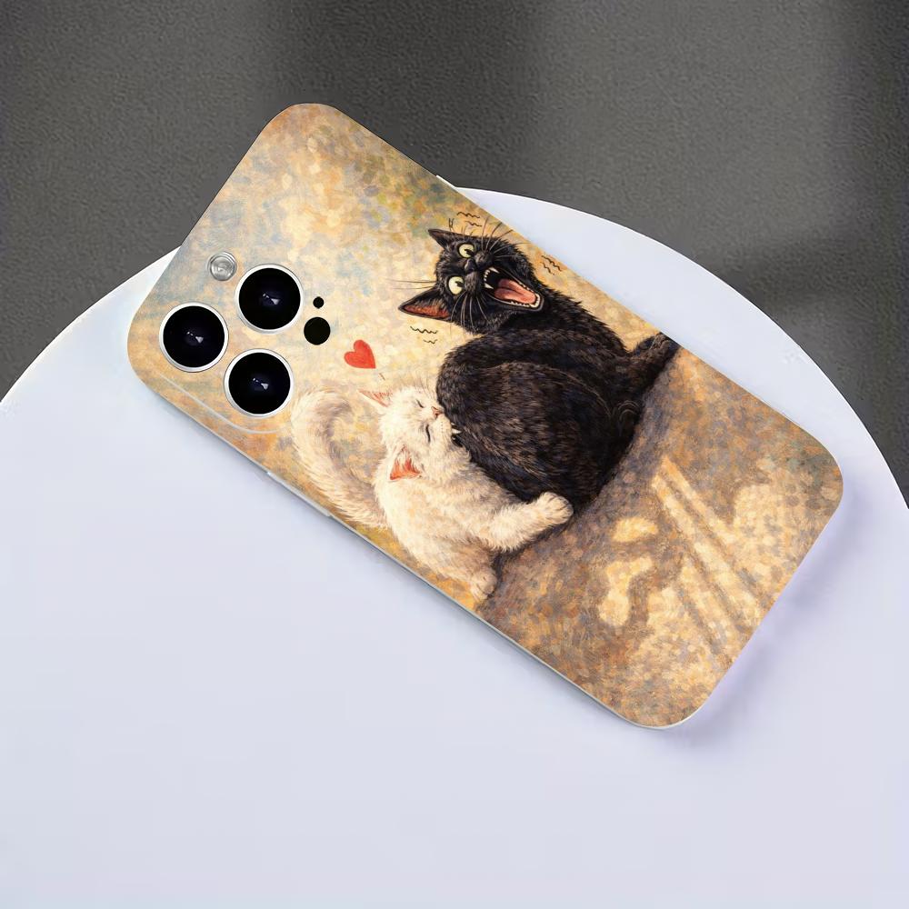 Чехол для телефона с игривым рисунком кошек для пары, подходит для iPhone 17 16 15 14 13 12 11 Pro/Max/Plus, противоударный, матовый, мягкий чехол
