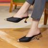 2025 Spring New Bag Head Half Slippers 33 Small Size Pointed Head Stiletto High Heels Fashion Muller Cool Slippers Women's Summer