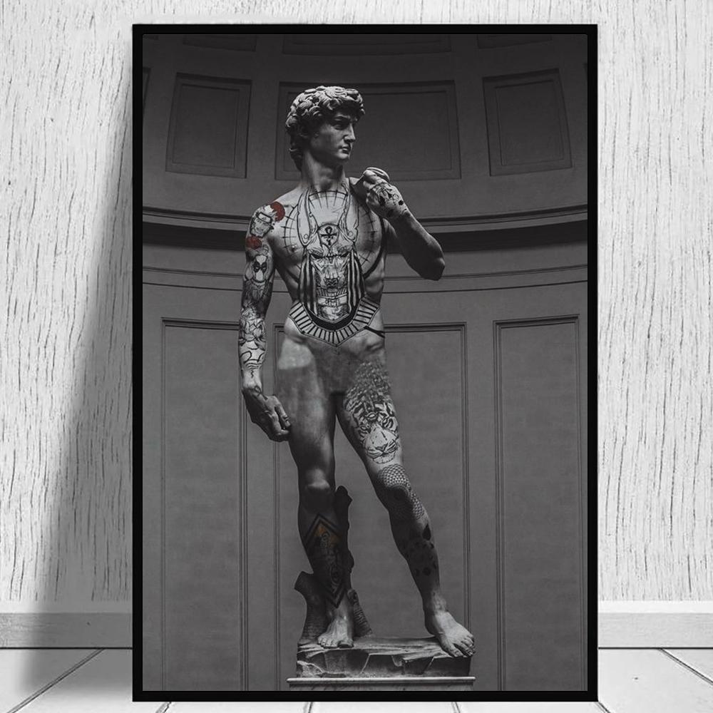 Черно-белые винтажные постеры, скульптура, классические принты, греческая мифология, Давид, холст, живопись на стене, искусство для гостиной