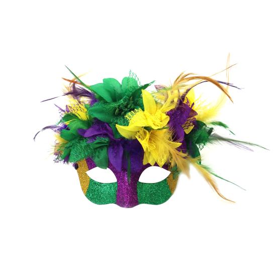 Маска Марди Гра, полумаска с перьями, блестящая маска с искусственными цветами для карнавалов, маскарадов, костюмов, праздничных принадлежностей
