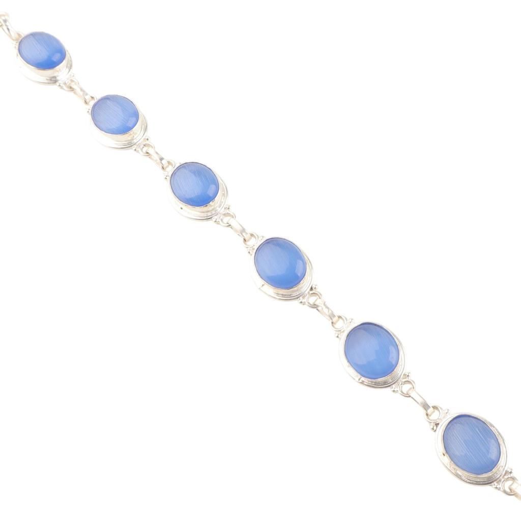 Натуральный темно-синий камень «кошачий глаз», браслет ручной работы из стерлингового серебра 925 пробы, 8,5 дюйма RB-3-30