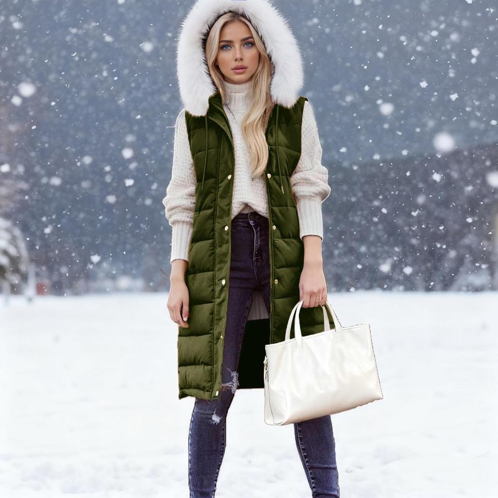 Женский длинный пуховик с капюшоном