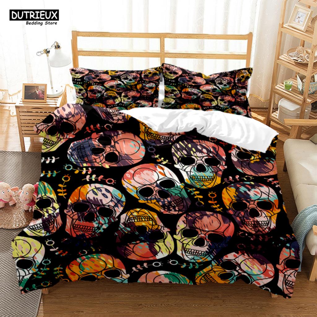 Mysterious Colored Skeleton Bedding Set, Skeleton Duvet Cover Set, Soft Comfortable Breathable Duvet Cover, Bedroom Guest Room