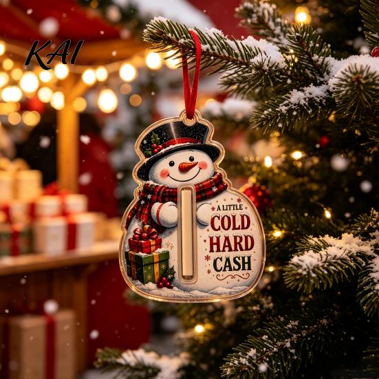 Money Gift Card Holders for Christmas 2D Acrylic Cash Holder Ornament, Hanging Tree Decorations Xmas Decor, Reusable Pocket Keepsake Holiday