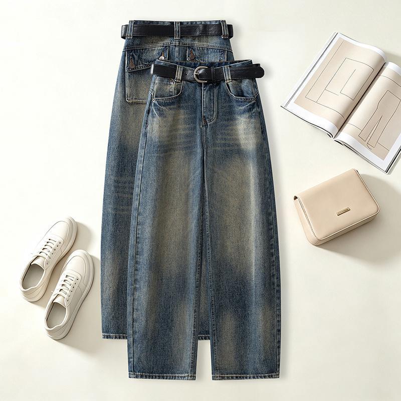 High waist wide leg jeans women's retro loose and thin straight trousers autumn versatile casual fashion commuter wash