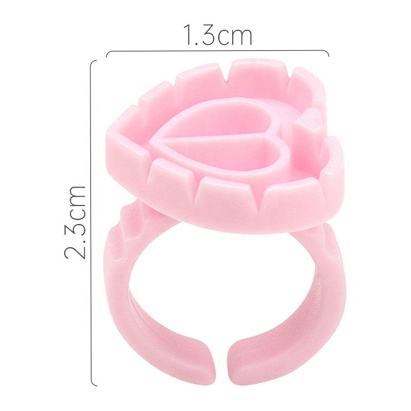 100Pcs Heart Shape Lash Glue Rings with Divided Cup, Flower Design Eyelash Extension Finger Ring Holder for Lash Artists