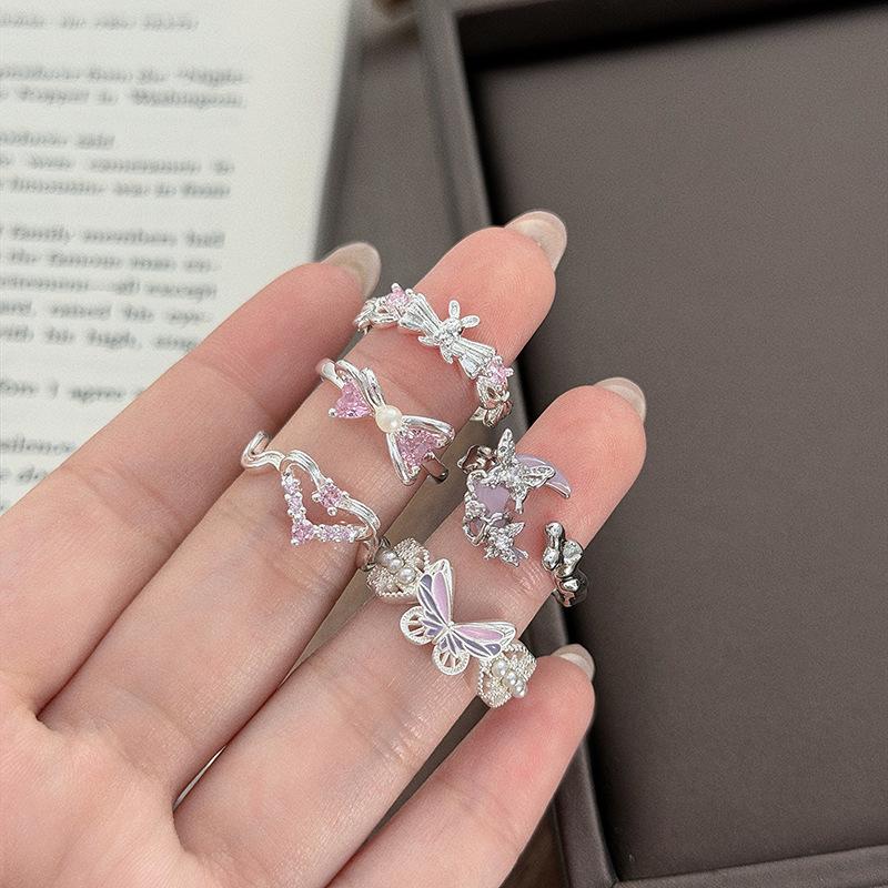 Light Luxury Niche High-End Butterfly Love Zir*****Pen Ring Temperament Full Of Diamonds Personality Super Fairy Stacked Ring Woman