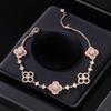 Hui Zhiyi S925 Silver Rose & Four-Leaf Clover Adjustable Women's Bracelet