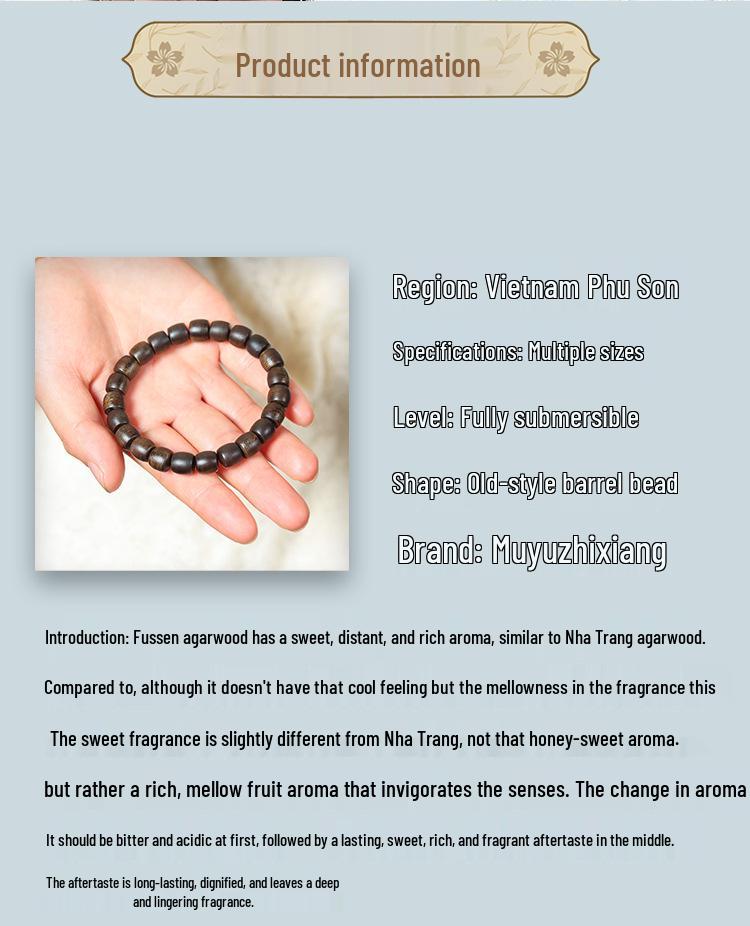 Agarwood Black Qinan High Oil Sinking Bracelet: 108 Bead Buddhist Rosary with Round and Barrel Beads, High-Quality Woody Hand Jewelry.
