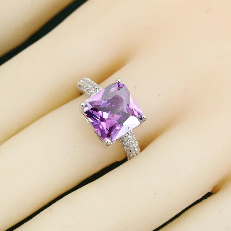 Изысканный фиолетовый кристалл 925 серебряных ювелирных наборов для женщин, серьги, ожерелье, кольцо, браслет, свадебный подарок