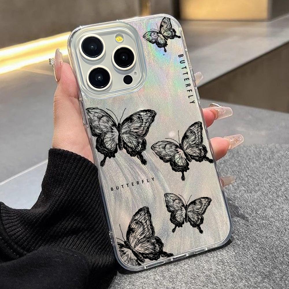 Пряжа с постепенным изменением цвета эскиз черный бабочка iPhone 17 противоударный чехол для мобильного телефона Apple 16promax защитный чехол премиум-класса