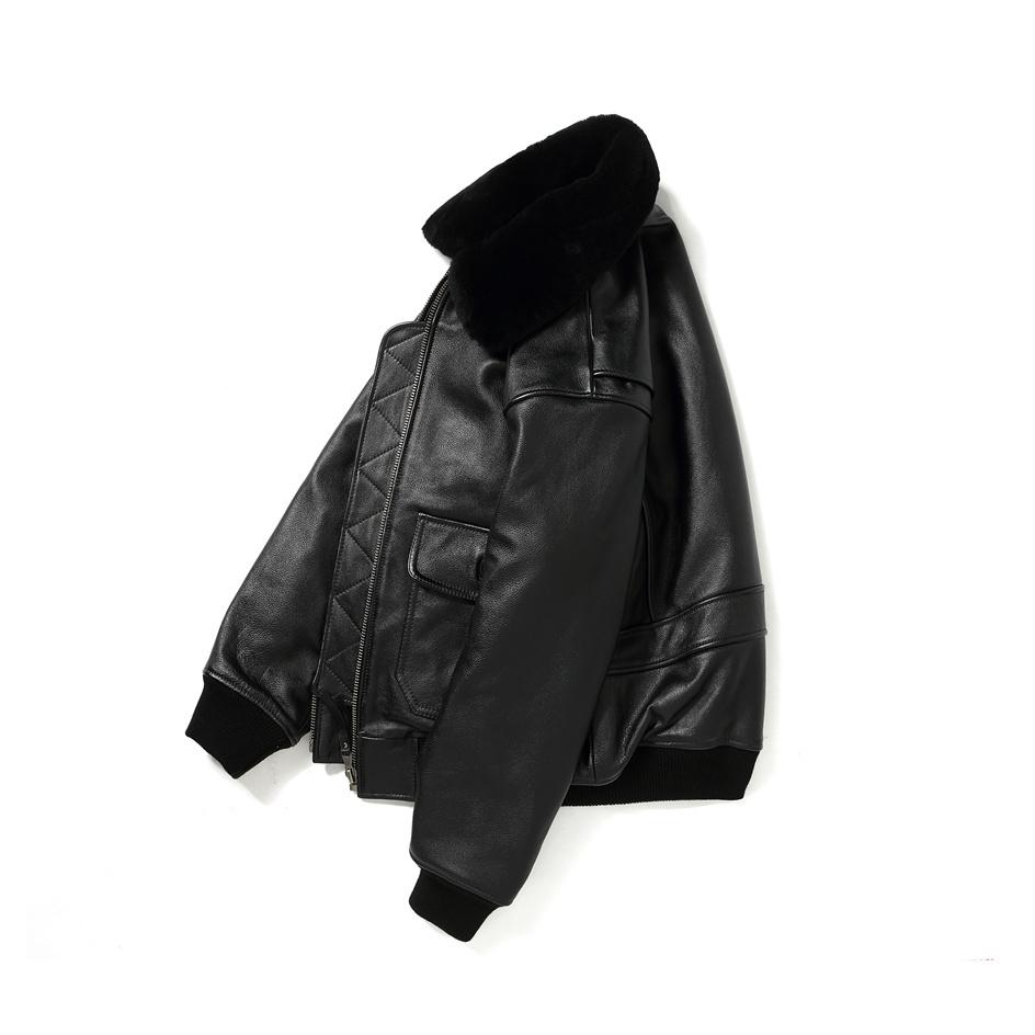 Черная мужская зимняя куртка пилота G1 в стиле милитари, европейский размер, подкладка из натуральной толстой яловой кожи, авиационные пальто из натуральной кожи