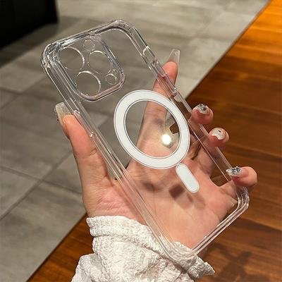 Прозрачный магнитный чехол MagSafe для Apple iPhone 15 14 13 12 11 Pro Max Plus Mini, беспроводная зарядка, прозрачный аксессуар для телефона