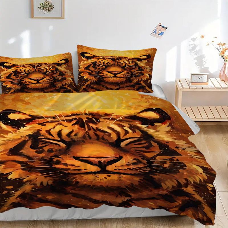 3pcs Tiger Face Duvet Cover Set, Cover For Bedroom Guest Room (1 Duvet Cover + 2 Pillowcase, Without Quilt), yy250922127