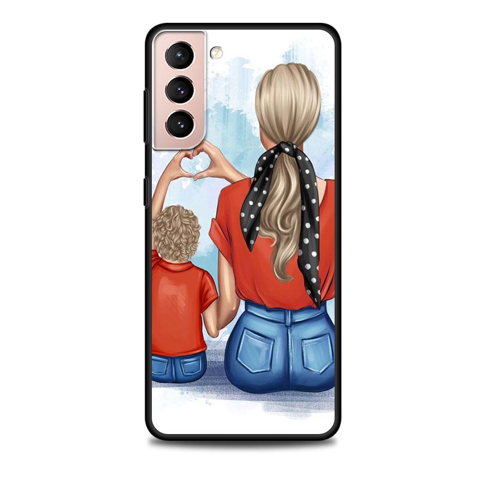 Мама и Девочка Мальчик Черный Чехол для Samsung Galaxy S23 S22 Ultra Чехлы S21 S20 FE S10 S9 S8 Plus S10e S7 Силиконовый Чехол для Телефона