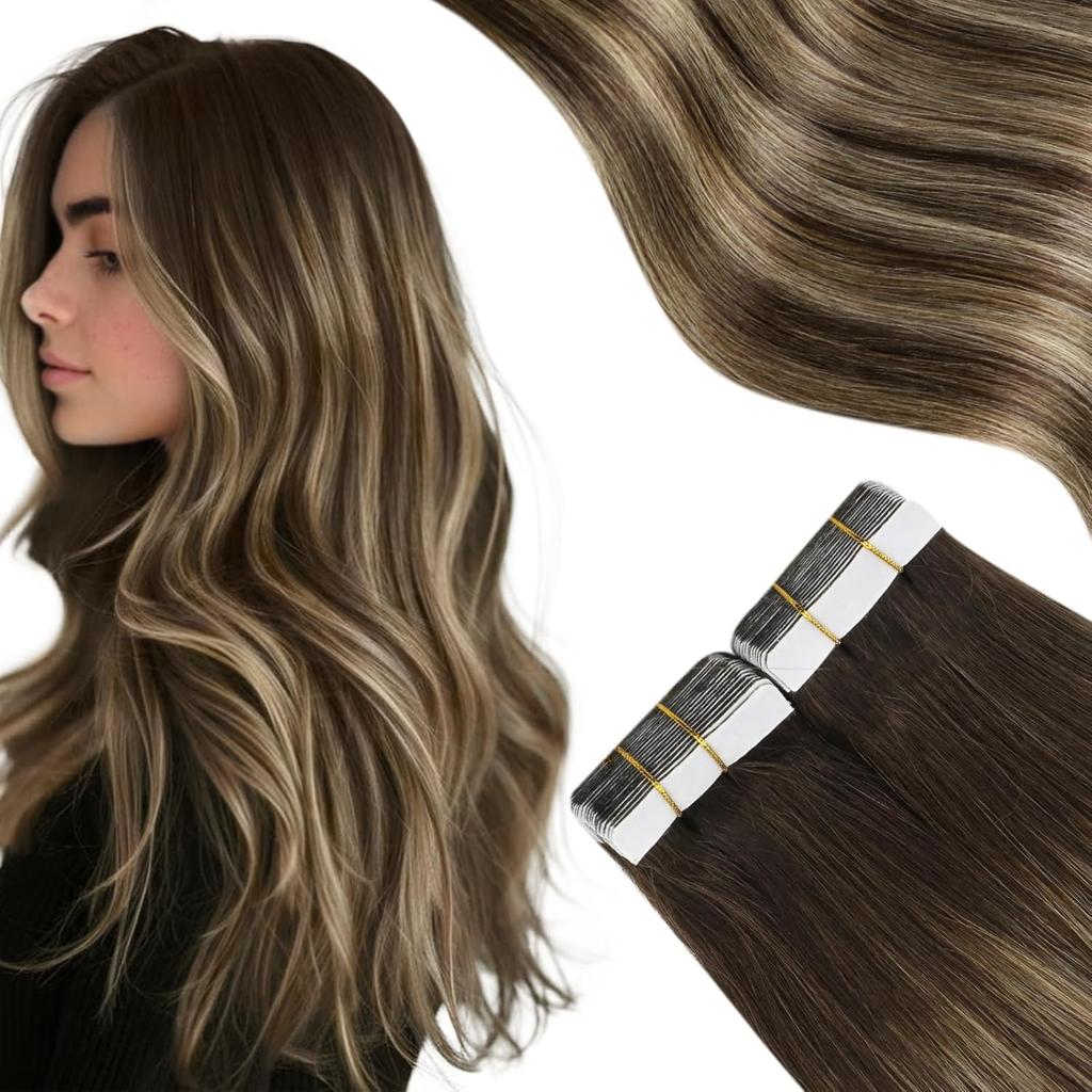 Moresoo Tape in Hair Extensions Human Hair Natural Hair Remy Brazilian Hair 20PCS 30G&50G Double Sided Tape in Hair Straight