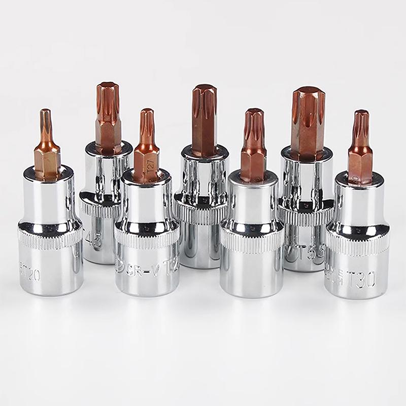 3/8-дюймовые головки с битами Torx T20/30/40/45/50/55/60 S2 сталь длина 48 мм серебристый тон ручной инструмент для самостоятельного ремонта автомобилей