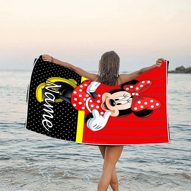 1pc Minnie9 Beach Towel with Custom Name, Beach/Swimming/Bath/Picnic/Camping Towel, Suitable for Seaside Beaches
