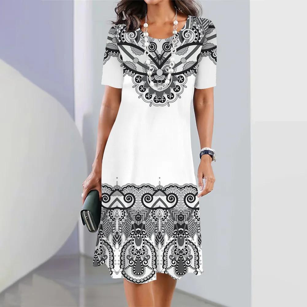 Женские платья 3D Color Blocking Printing Dress Элегантные топы с короткими рукавами Одежда Ретро-юбка А-силуэта Вечерняя красочная одежда