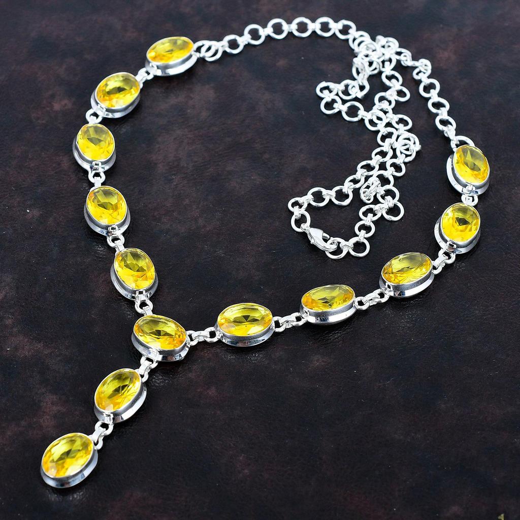 Ожерелье из ограненного цитрина, ожерелье из натурального драгоценного камня, достойное ювелирное украшение из стерлингового серебра 925 пробы, регулируемая цепочка, ручная работа, украшения для подарков