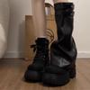 Модная платформа Женские ботфорты на плоской подошве Высокий каблук Дизайнерская обувь Платье Мода Зимние туфли-лодочки 2025 Новые Готические Мотоциклетные Ботас Мухер